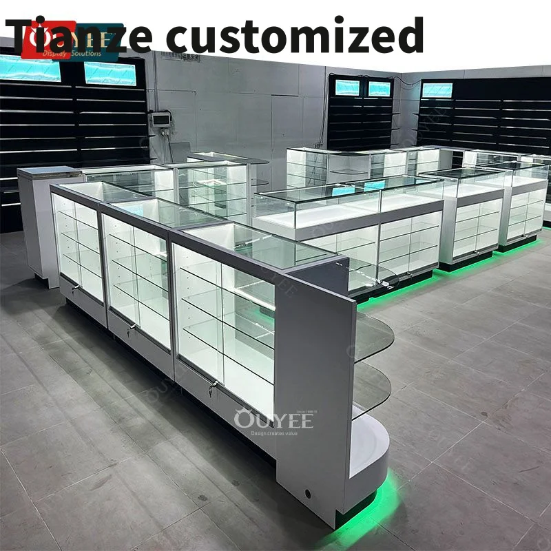 

Customized-Factory Store Display Cabinet Humidor Glass Design Shop Display Cases Glass Display Smoke Shop