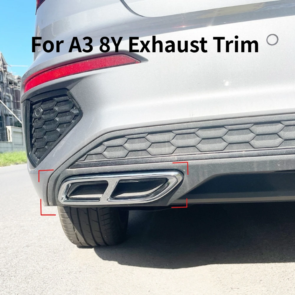 

For Audi A3 8Y S Line Sportback Sedan 2021+ Quad Exhaust Tip Trim Frame Sticker Exhaust Muffler Decorative Modification Parts