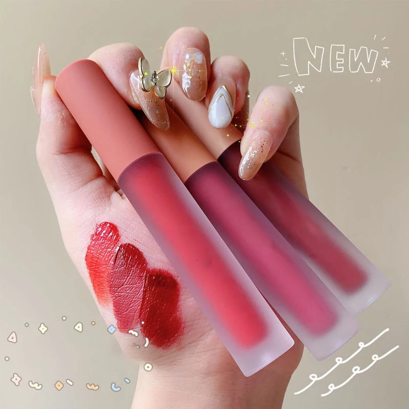 3 unids/set de esmalte de labios de terciopelo mate, taza antiadherente, lápiz labial duradero, bálsamo labial resistente al agua, maquillaje de labios, regalos perfectos para mujer