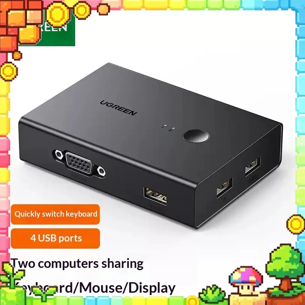 UGREEN CM572 KVM Switch VGA 2 in 1 Out Hotkey Selector for 2 PC Monitor Keyboard Mouse Printer