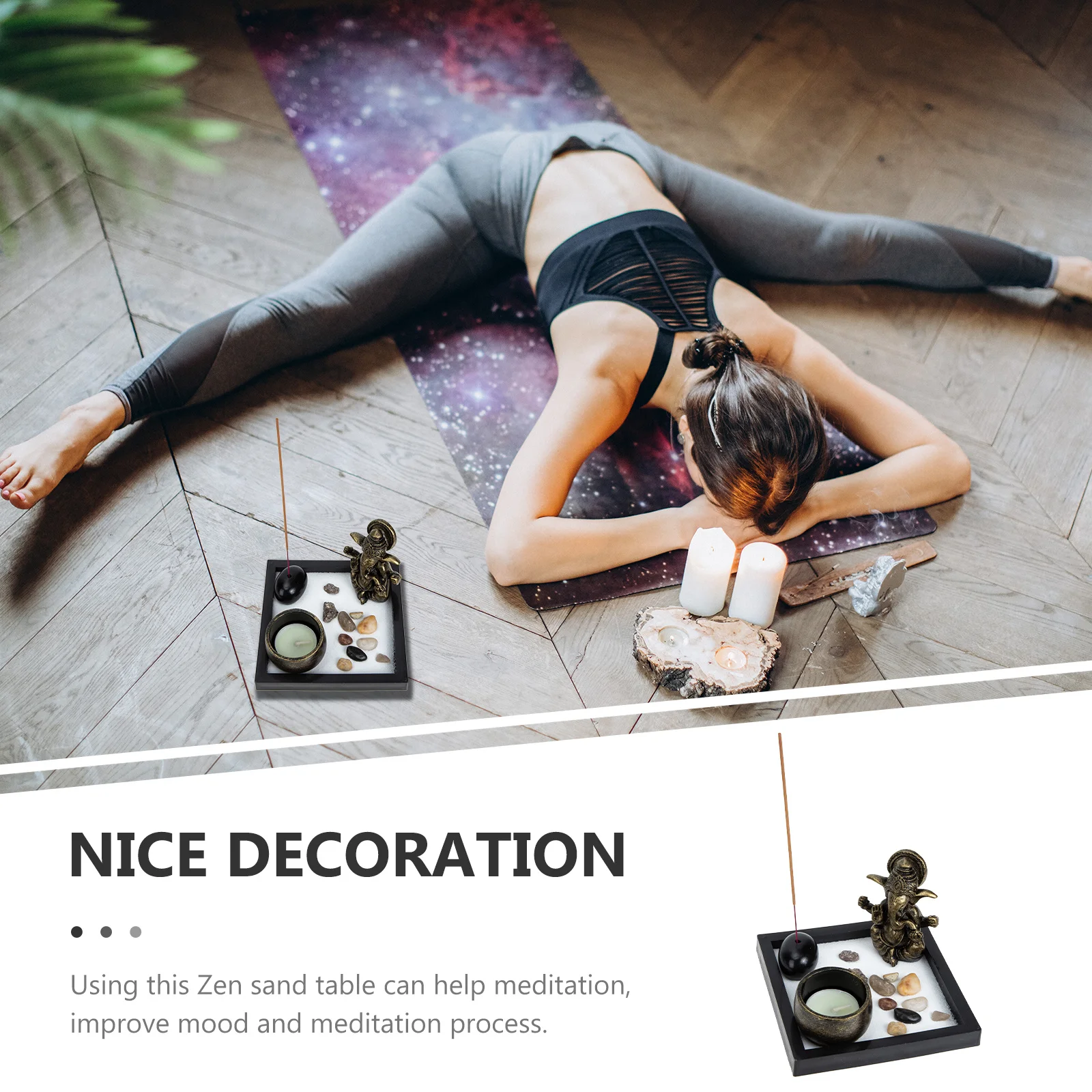 1 Juego de adorno de caja de arena Zen, vajilla de mesa de arena de escritorio, decoración de micropaisaje duradera para aliviar el estrés, meditación y el hogar