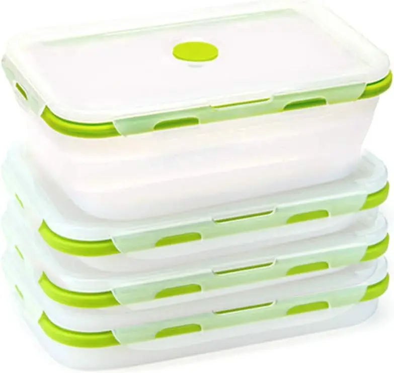 4 Pack Food  Container with Lids,Collapsible Silicone Food Preserving  Boxes,Bento Lunch Boxes, Oven Microwave Freezer and Dishw