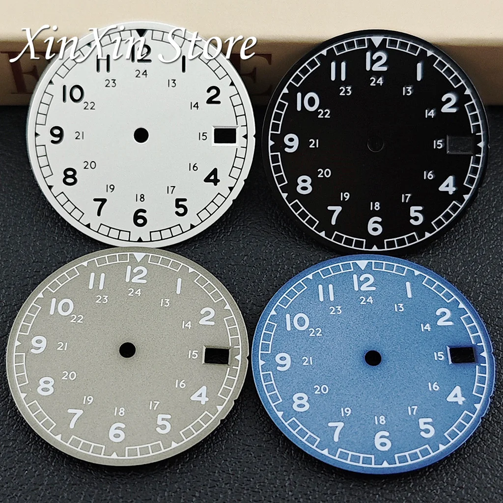 28.5mm Pilot Field Watch Dial Arabic Numerals 24 Hour Scale 3 O'clock Date Window Watch Face NH35 NH36 Mechanical Movement