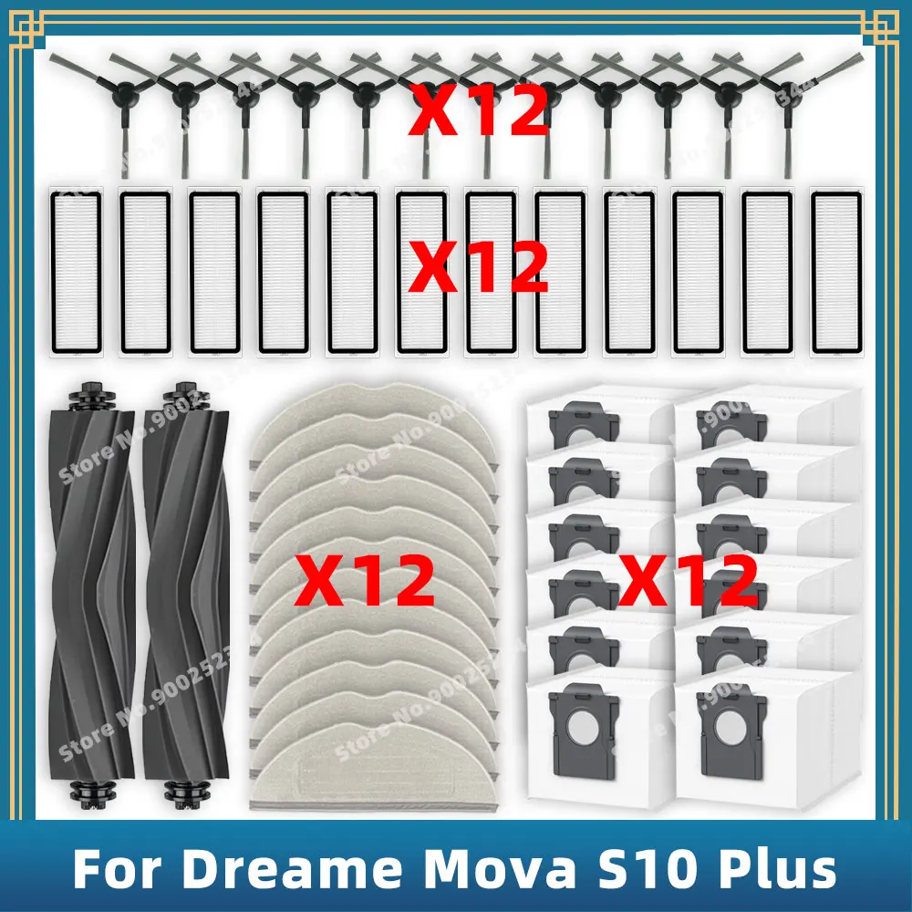 

Compatible For ( Dreame Mova S10 Plus / Trouver S10 Plus ) Spare Parts Main Side Brush Filter Mop Cloth Dust Bag Accessories