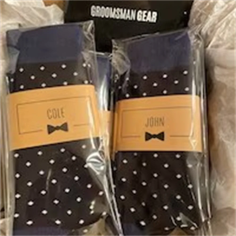 Personalized Groomsmen Socks | Navy Polka Dot Wedding Socks - Men's Size 7-12 | Custom Sock Labels GroomsmanGear