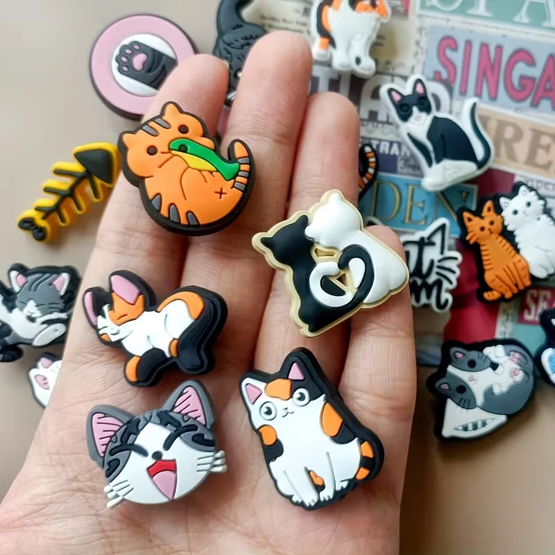 23Pcs Cute Cat Shoe Charms, Croc Charms for Girls, Boys & Women, Fun Shoe Accessories for Clog Sandals & Slippers