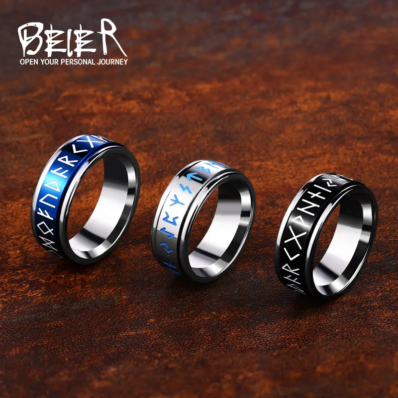 Dropshipping Viking Nordic Style Men Ring  Vintage Jewelry  Amulet Rune Finger Hollow Jewelry