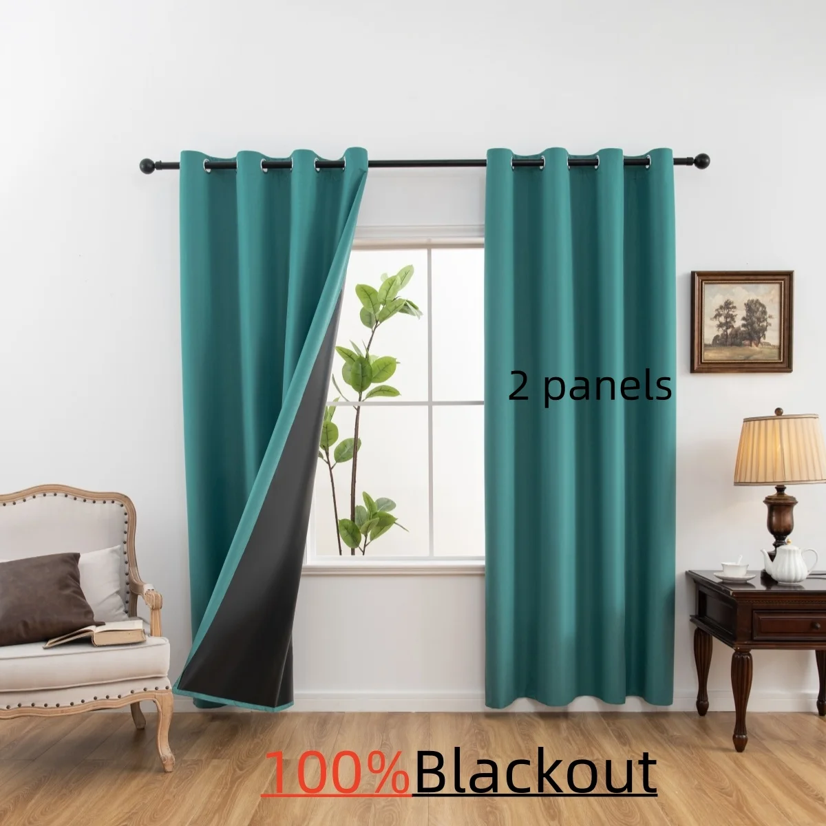 침실과 거실용 단색 100% 암막 커튼, UV 차단, 쉬운 슬라이딩, 세련된 디자인, 2 개
