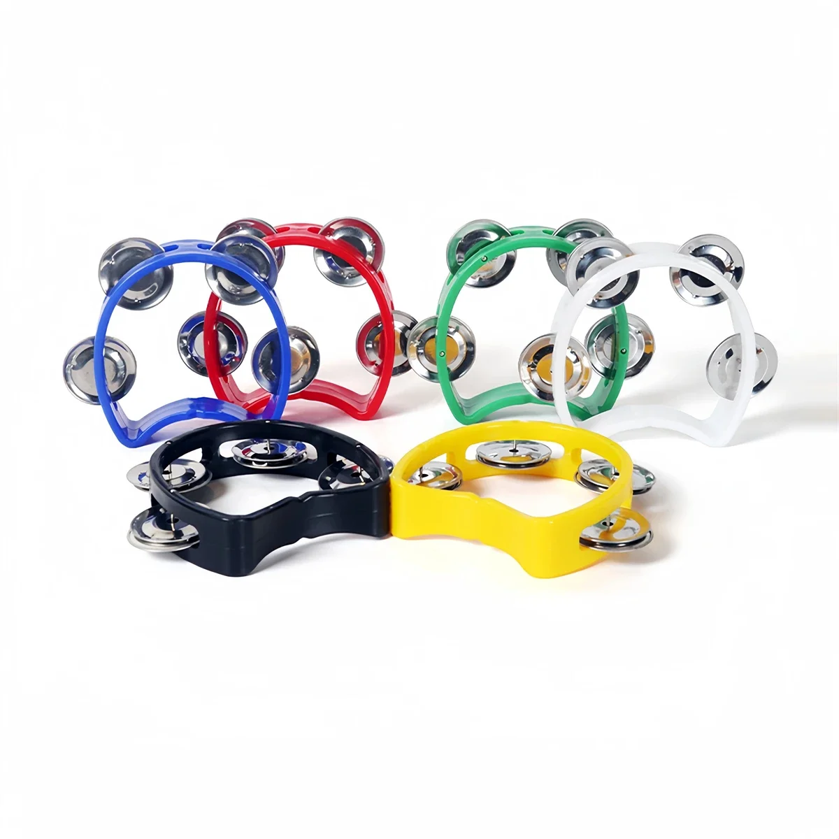 Hand Held Tambourine Metal Bells Plastic Rattle Percussion Musical Instrument Toys Diameter 10cm Green Metal Bells Ball