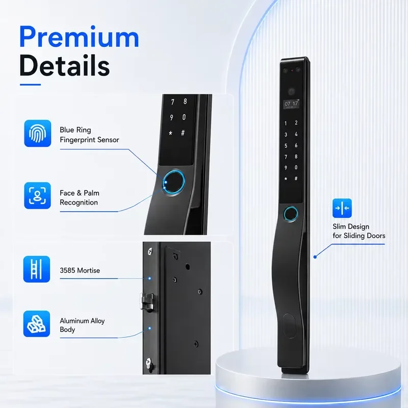 High Security Aluminum Alloy Digital Smart Lock with Facial Recognition for Villa Commercial Glass Sliding Door Access