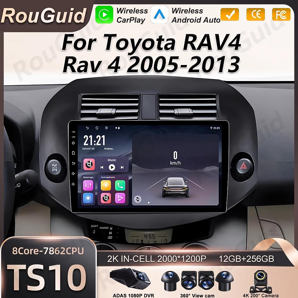

Автомагнитола Android 16 для Toyota RAV4 2005-2013, мультимедийный видеоплеер с CarPlay, сенсорный экран 2K, RSD, 5G Wi-Fi