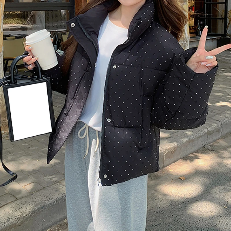 Women Warm Shiny Jacket Thicken Loose Down Coat Long sleeve Casual Parkas Autumn Winter Cotton Coat Turtleneck Thermal Outerwear