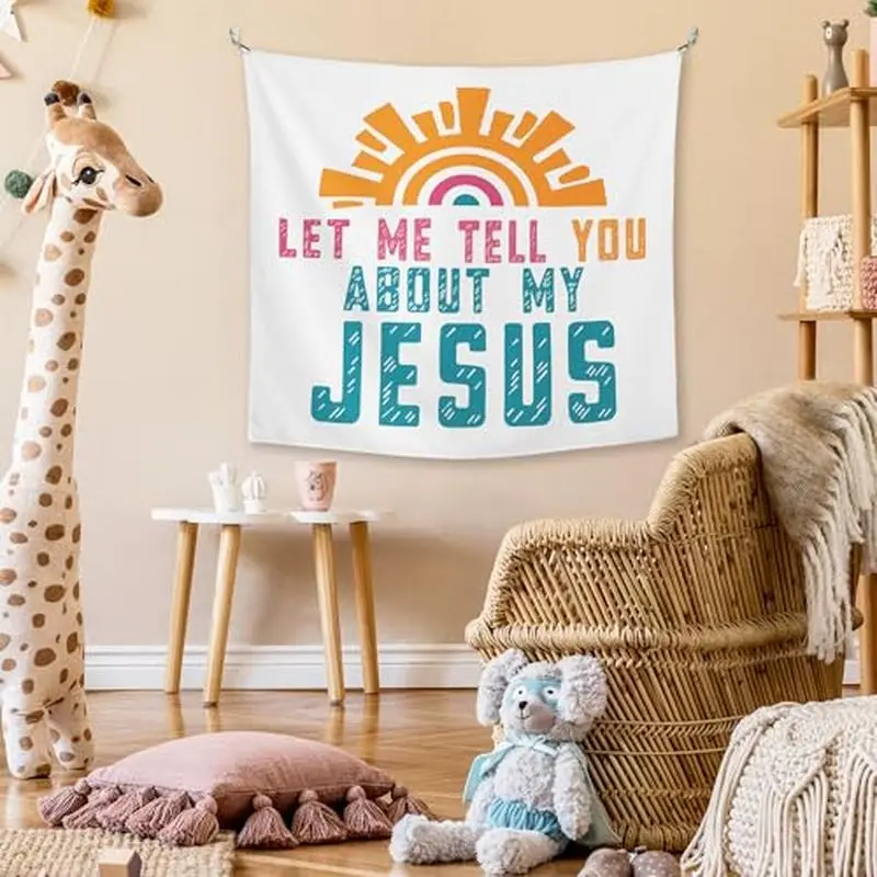 VIKAMA Talks About My Jesus Text Tapestry Christian Colorful Sun Slogan Wall Hanging Bedroom Dormitory Tapestry Home Decor