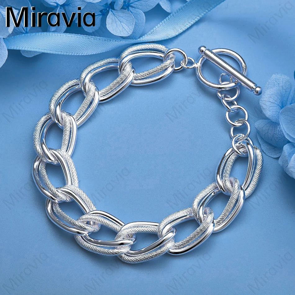 

Miravia 925 Sterling Silver Smooth Frosted Double Chain Bracelet Charming Fashion Personality Woman Wedding Gift Party Jewelry