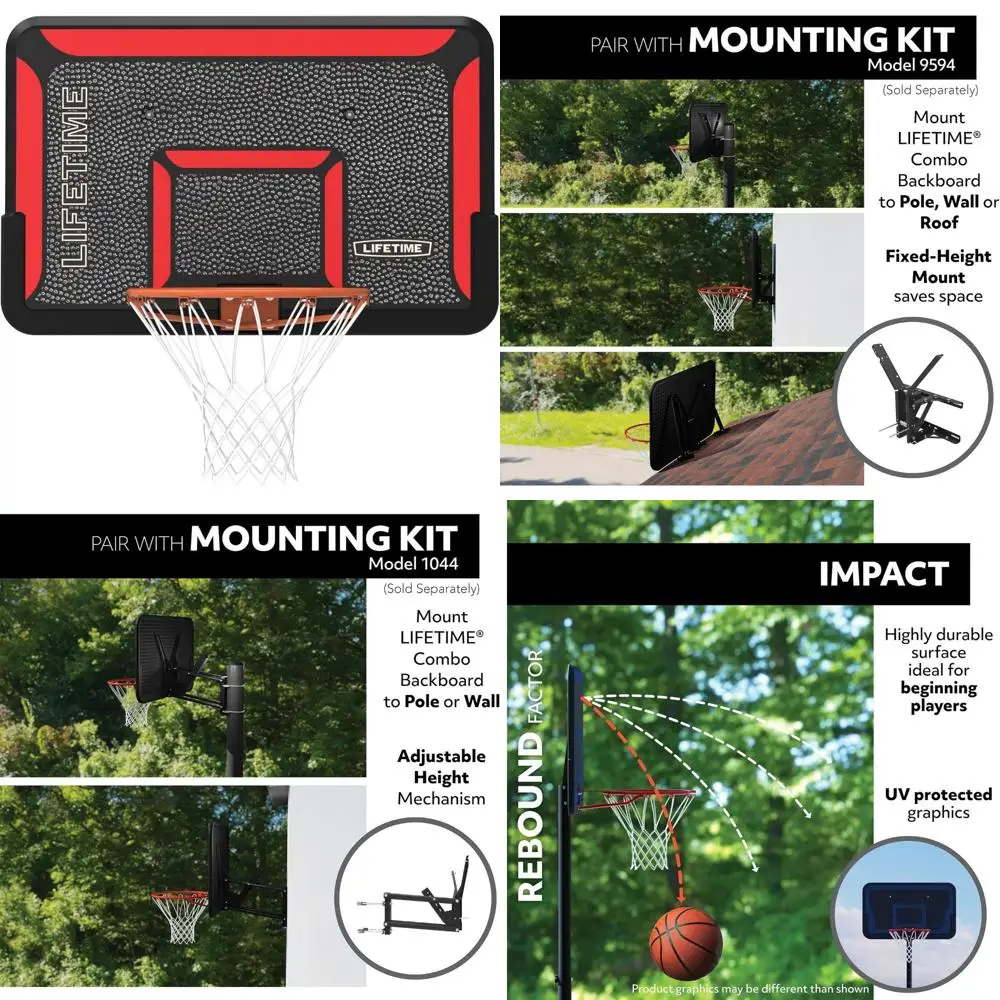 Combo de tablero y llanta de baloncesto de 44 pulgadas con durabilidad de por vida para cortes al aire libre