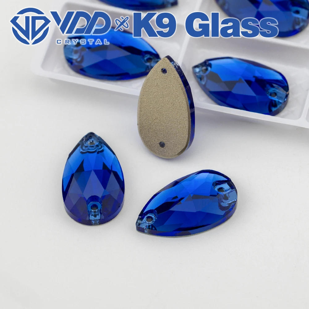 VDD S118 Sapphire Pear Top Quality K9 Glass Sew On Rhinestones Crystal Flatback Sewing Strass Stones Clothes Dress Decoration