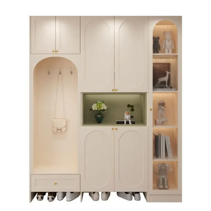 DSA cream style shoe cabinet entrance integrated stool household door storage high cabinet entry to the top coat cabinet