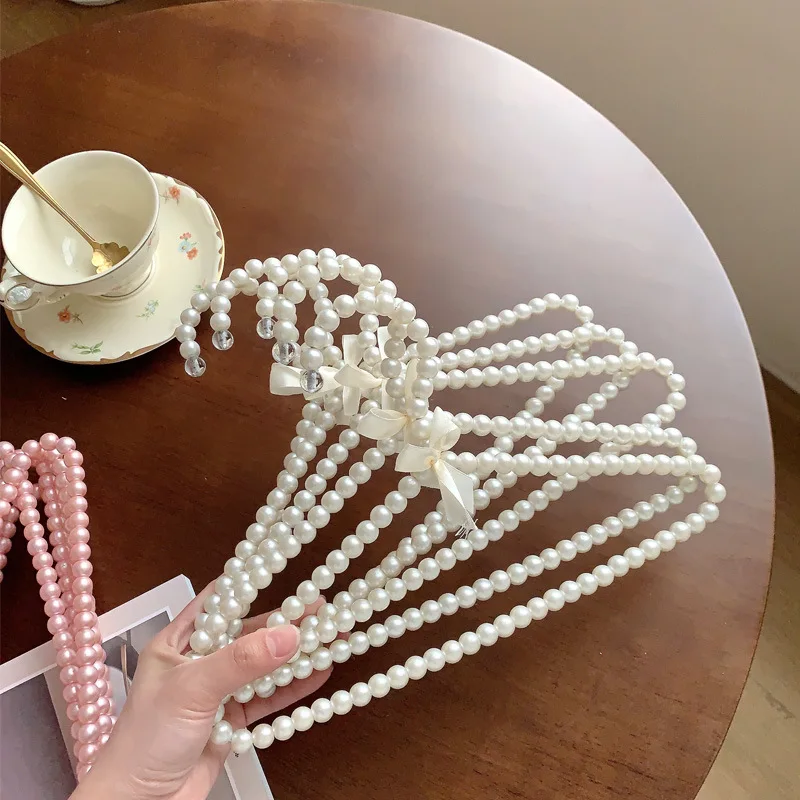 

1/2pcs White Pearl Bowknot Doll Kids Adult Hangers Closet Wardrobe Storage Rack Clothes Pants Coats Dresses Plastic Christmas