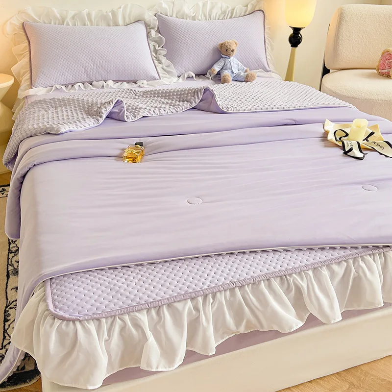 Summer Cooler Non-slip Air-conditioning Comforter Bed Sheet and Pillowcases 4pcs Set Thin Quilt Elastic Band Mattress Covers