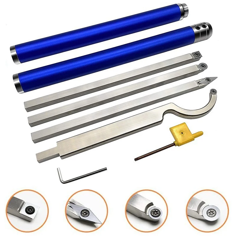 Lathe Roughing and Finishing Hollow Tool with Diamond Round Square Carbide Inserts 1Set Carbide Wood Lathe Turning Tool Set,