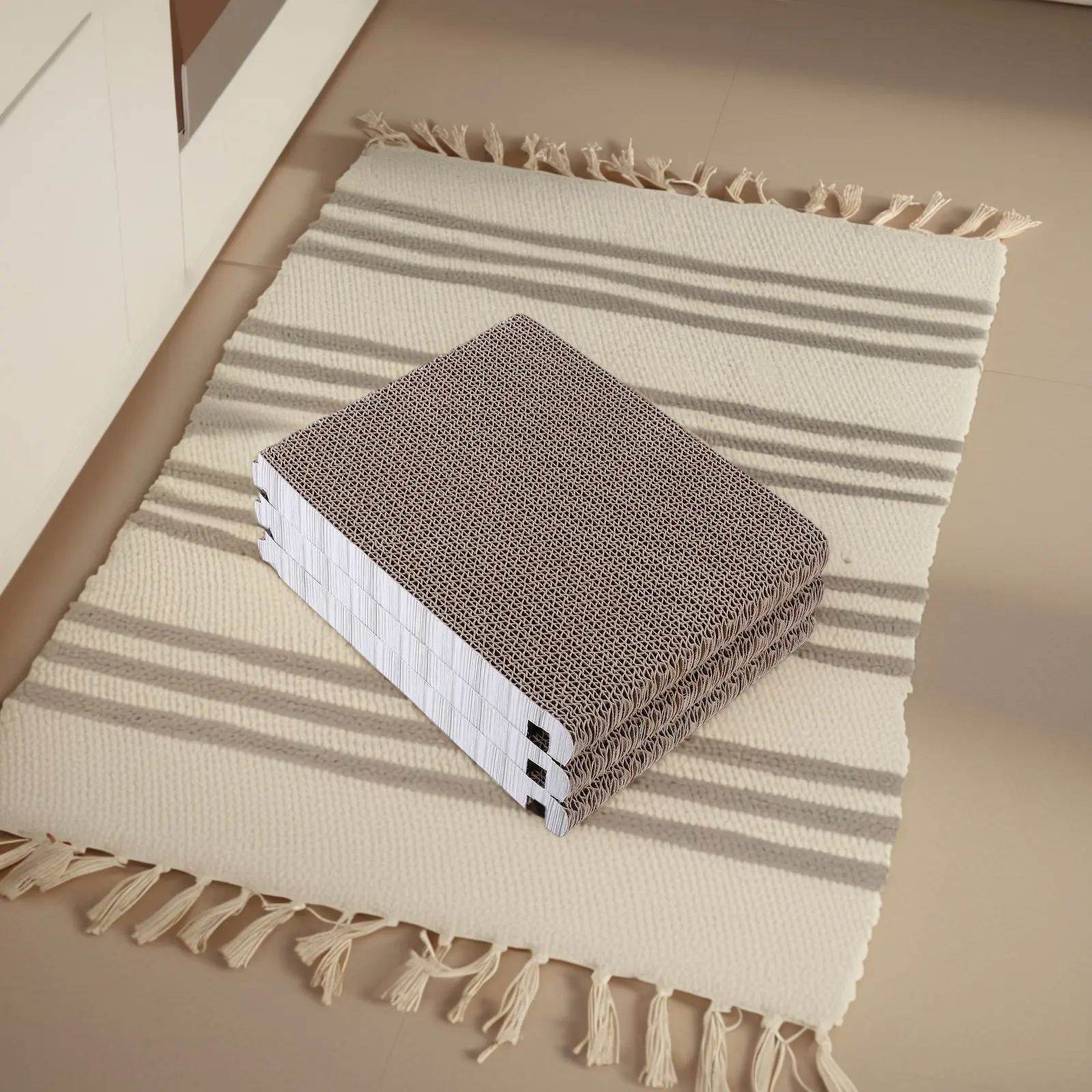 Foldable Triangular Cat Scratcher Board 6-Side Cardboard Scratch Surface for Cats Claw Grinding Exercise and Relaxation Indoor