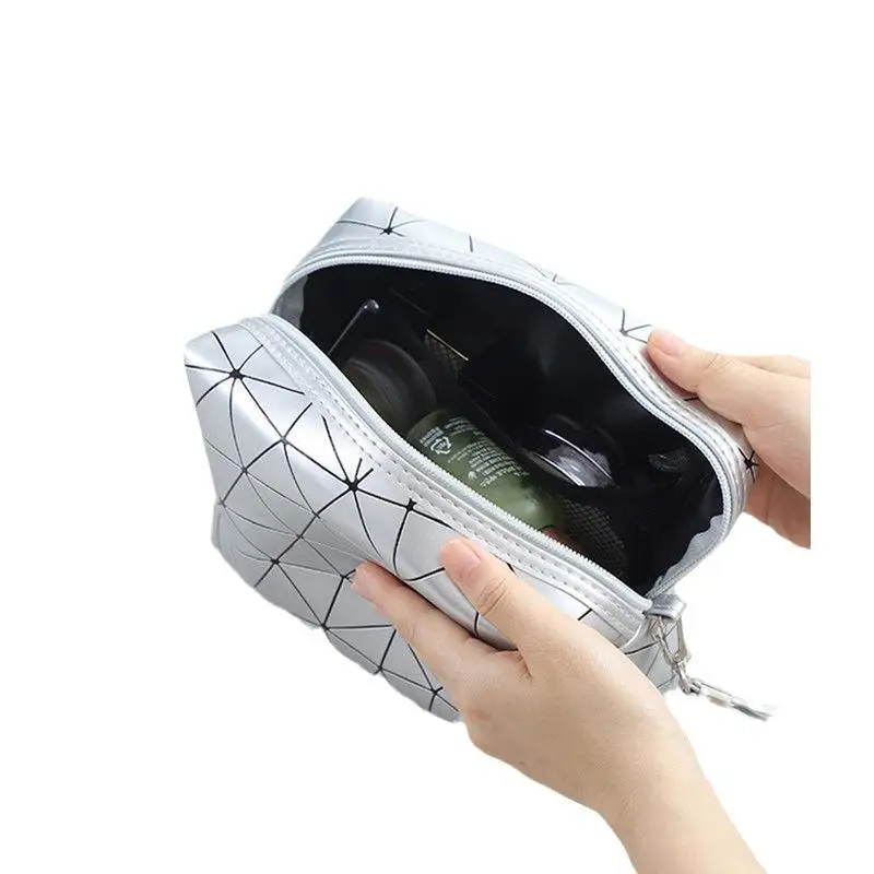 Kosmetiktasche mit geometrischem Muster, wasserdicht, tragbar, Handtasche für Make-up, große Kapazität, Aufbewahrungsorganizer für Frauen, Geschenk – Detail 5