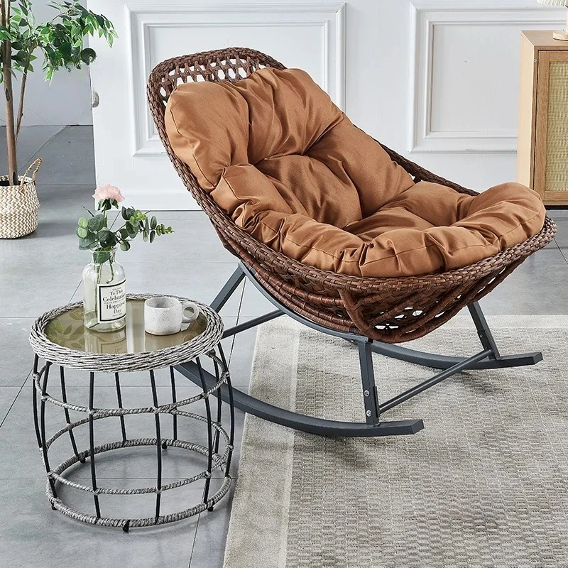 & Home Living Room Balcony Lounge Chairs Outdoor Courtyard Rattan Sun Loungers Single Lunch Break Rocking Chair Outdoor Furnitur