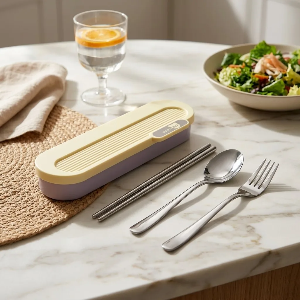 Portable Stainless Steel Cutlery Silverware Set Spoon Fork Chopsticks with Organizer Case Travel School Camping Tableware