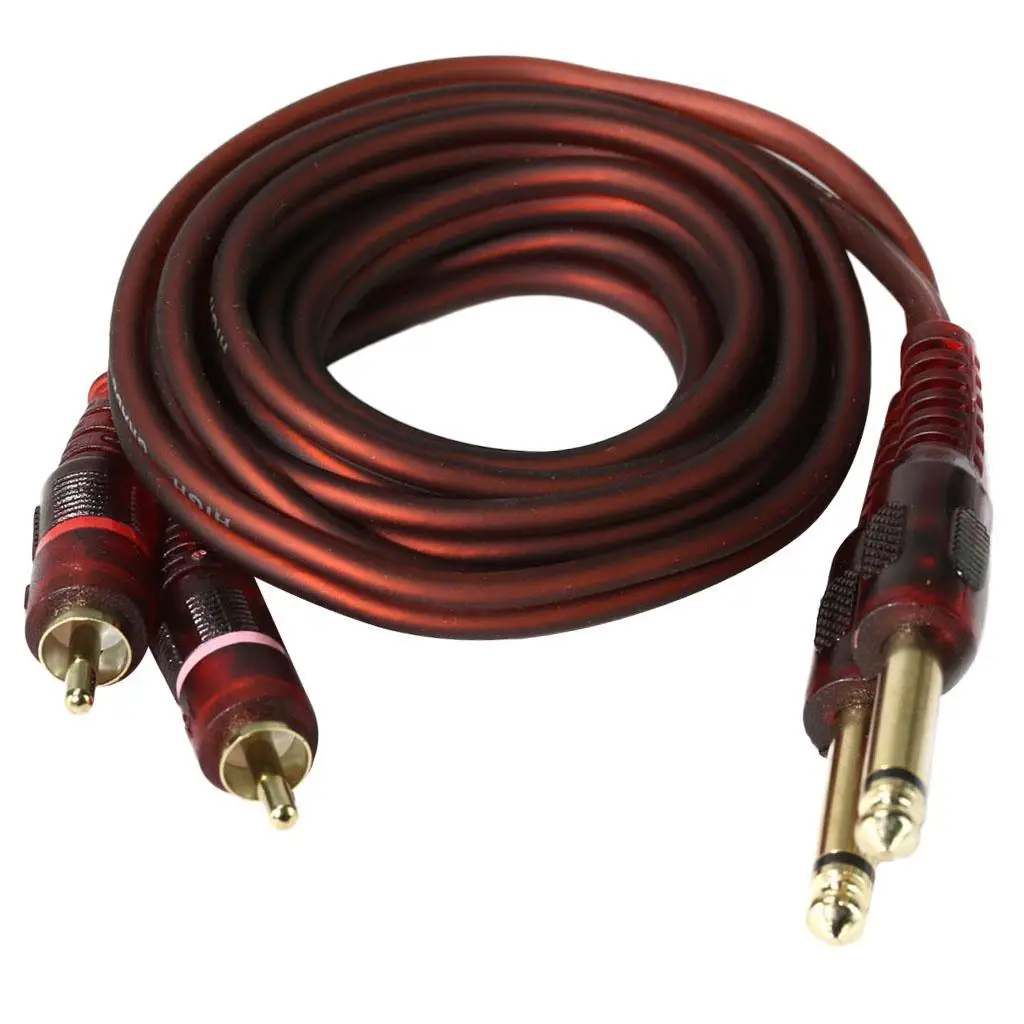 RCA Cable 1.5m, 6.35mm to 2 RCA Male to Male Aux Audio Cable Connector for Speakers, MP, Smartphone, Tablet, Laptop