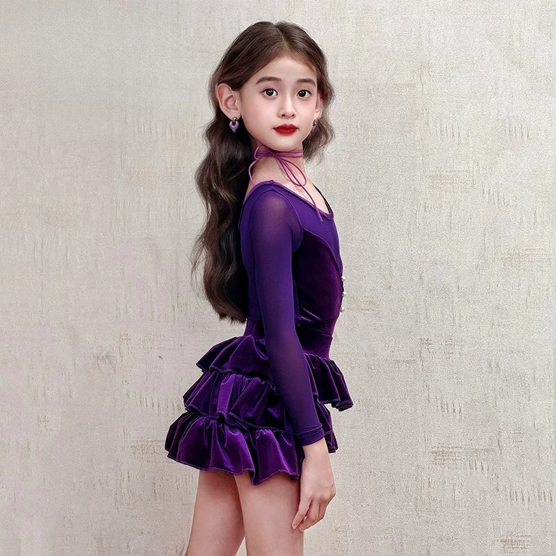 Children's Latin Dance Costume Winter New Long Sleeve Latin Dance Practice Costume Stylish and High-Grade Performance Costume