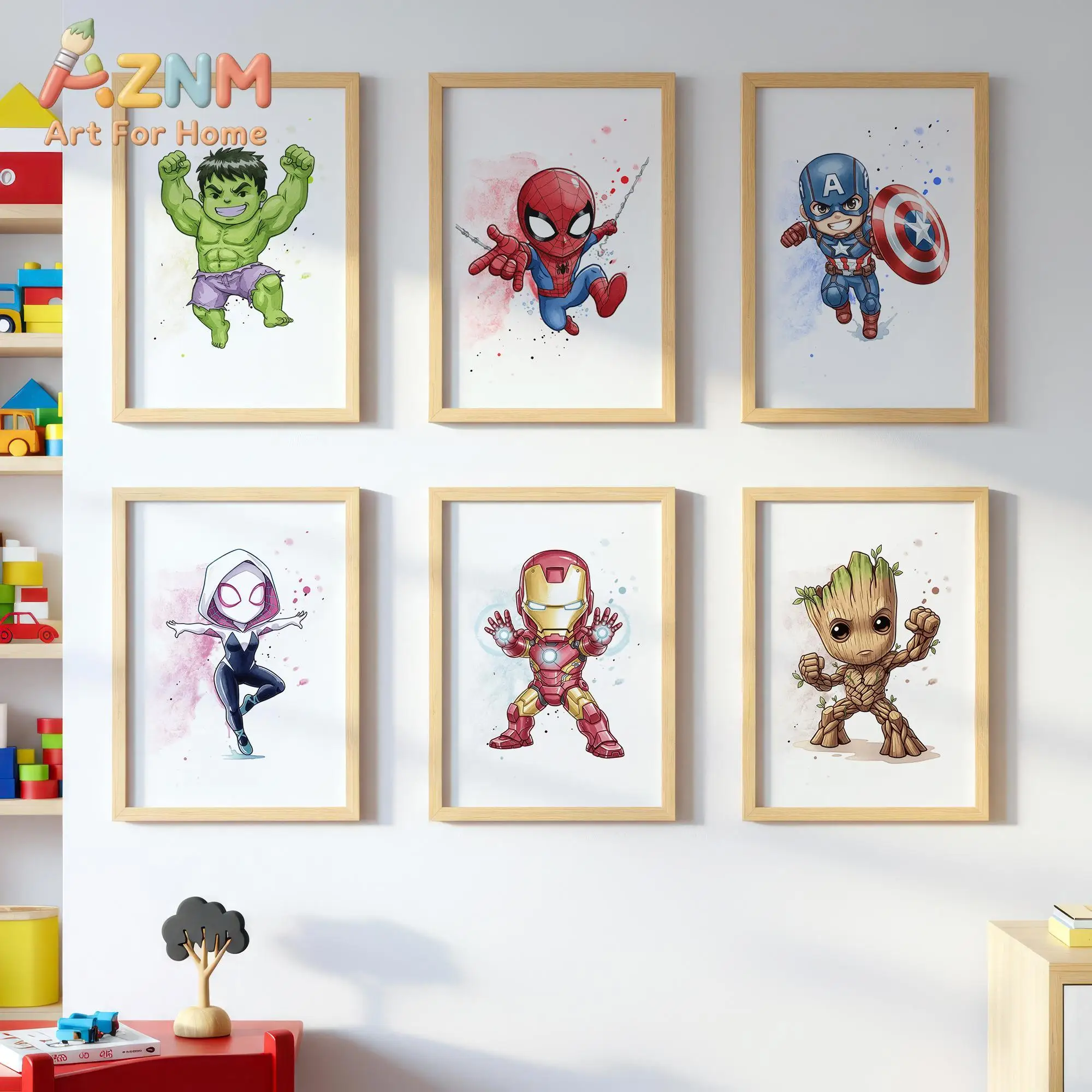 1/6 pièces, ensemble de 6 impressions d'art mural sur le thème des super-héros |   Décoration de chambre d'enfant |   Hulk Spider-Man Captain America Iron Man Groot Spider
