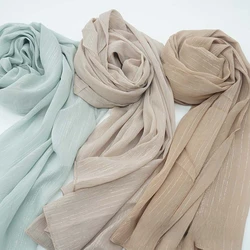 Brilhante Seda Chiffon Hijabs Scarf para Mulher Plissada Crinkle Hijab Chiffon Scarf Mulheres Long Shawls Head Wrap Xale Lenços islâmicos