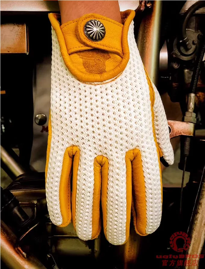 Uglybros Retro Leather Motorcycle Gloves Men Women Moto Leather Cycling Summer Glove Motorbike Motorcross Gloves Touch Screen