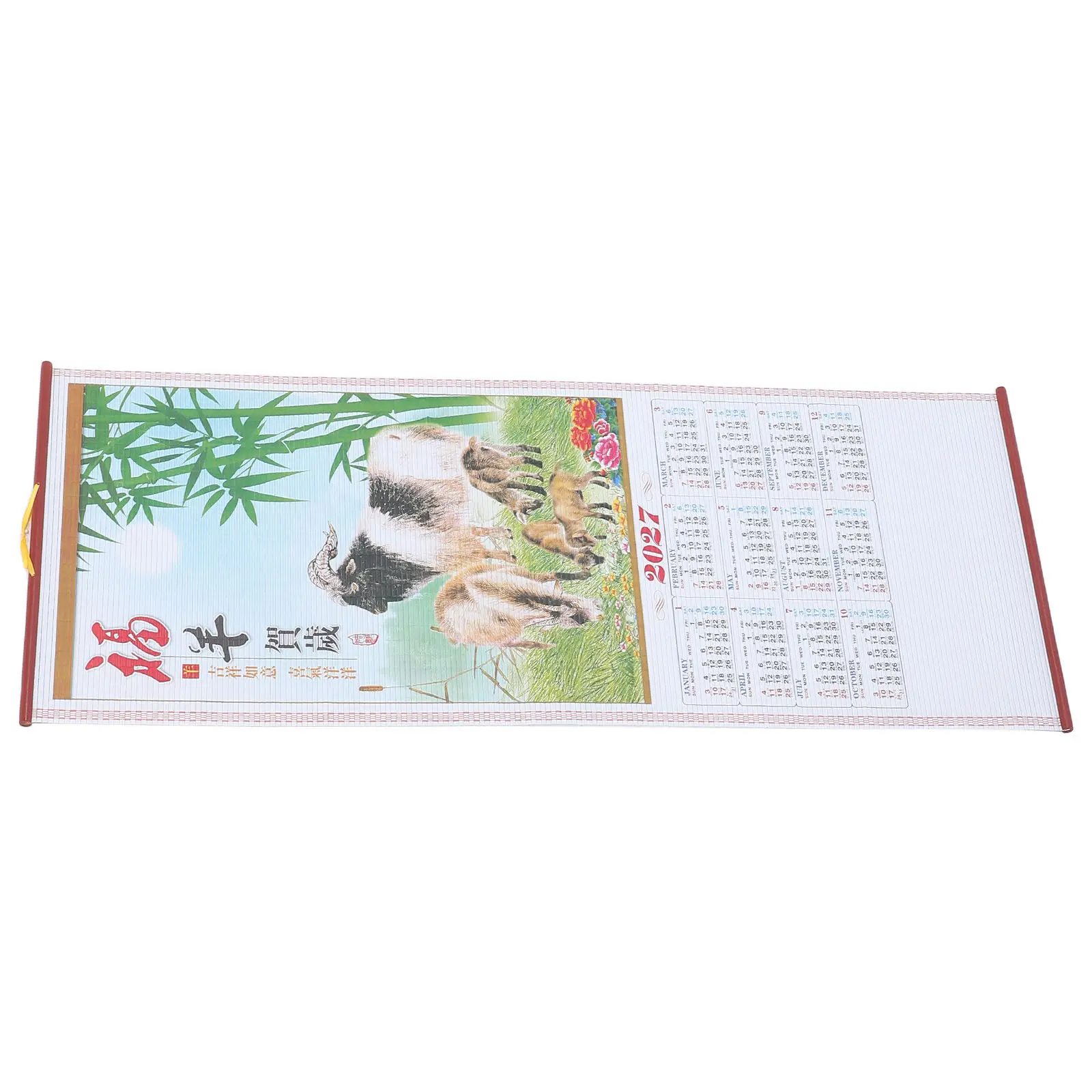 Image of Wandkalender „Jahr des Ziegen“ 2027, chinesisches Neujahr, dekorativer hängender Wandkalender mit Ziegen-Tierkreiszeichen, imitiertes Rattan, Büro