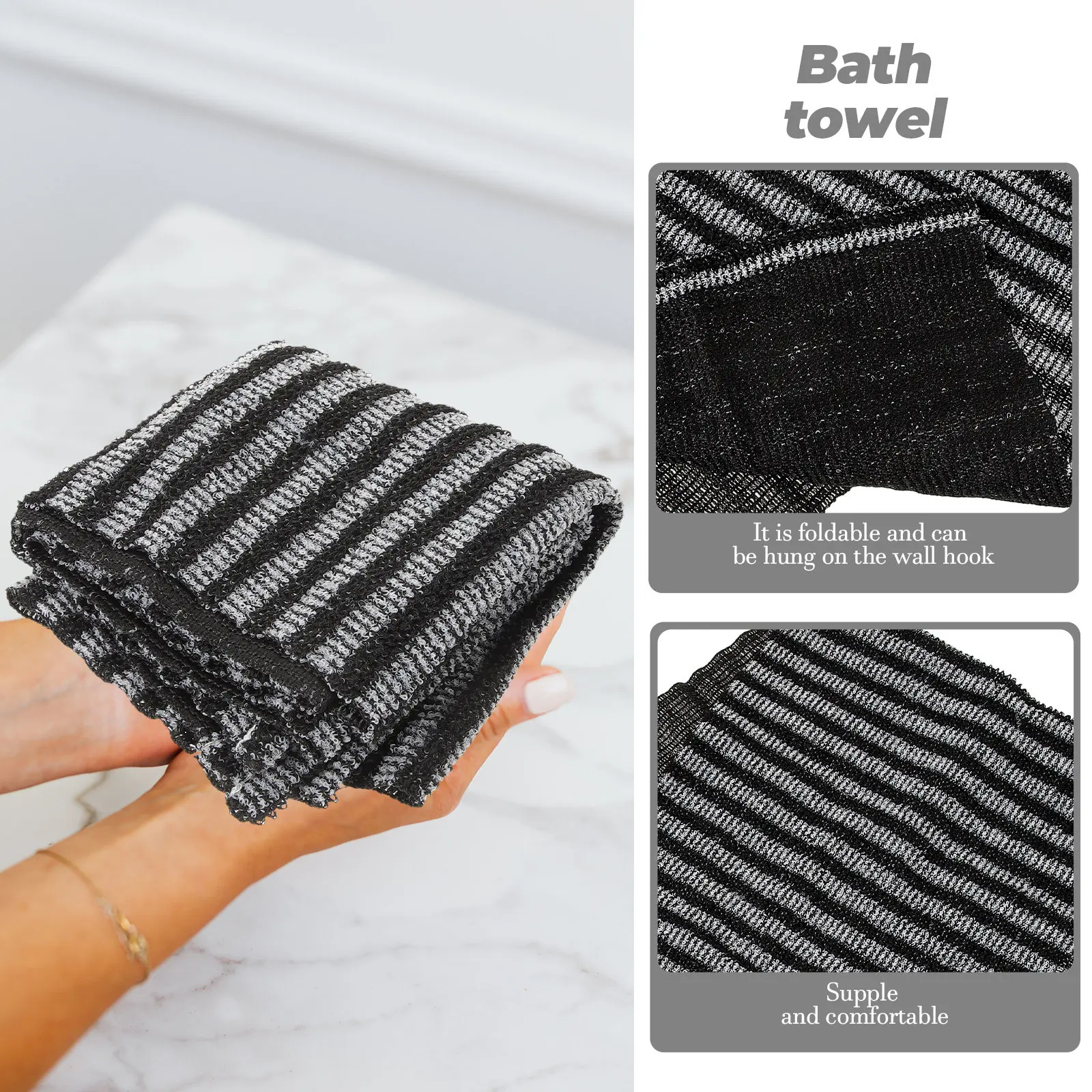 1Pcs Long Strip Jacquard Bath Towel Premium Exfoliating Scrub Towel for Deep Skin Cleansing Back Massage Shower Body Washing