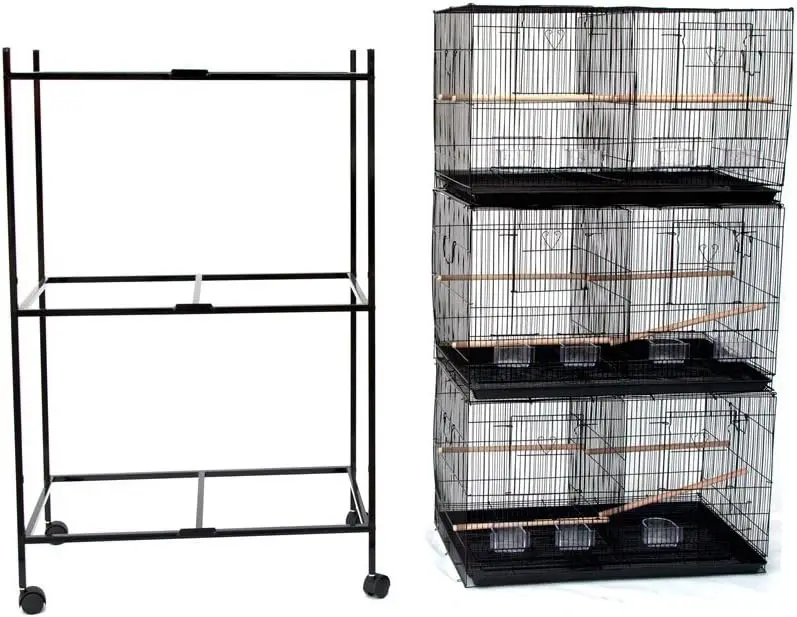 

Set of 3 Breeding Bird Carrier Cage with Central Dividor Black L30xW18xH18 on Stand