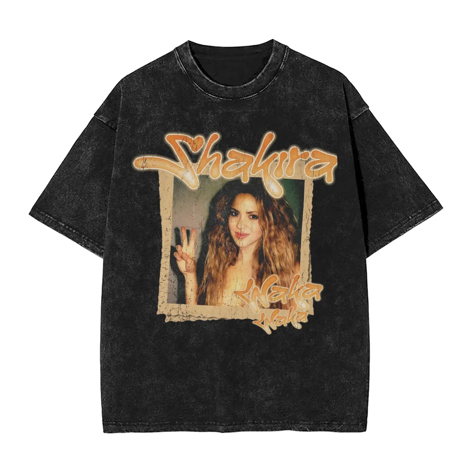 Vintage Pretty Pop Singer Shakiras T Shirts Hip Hop Washed Oversize T-Shirts  Fashion Men Women Tops Streetwear Graphic Tops Tee