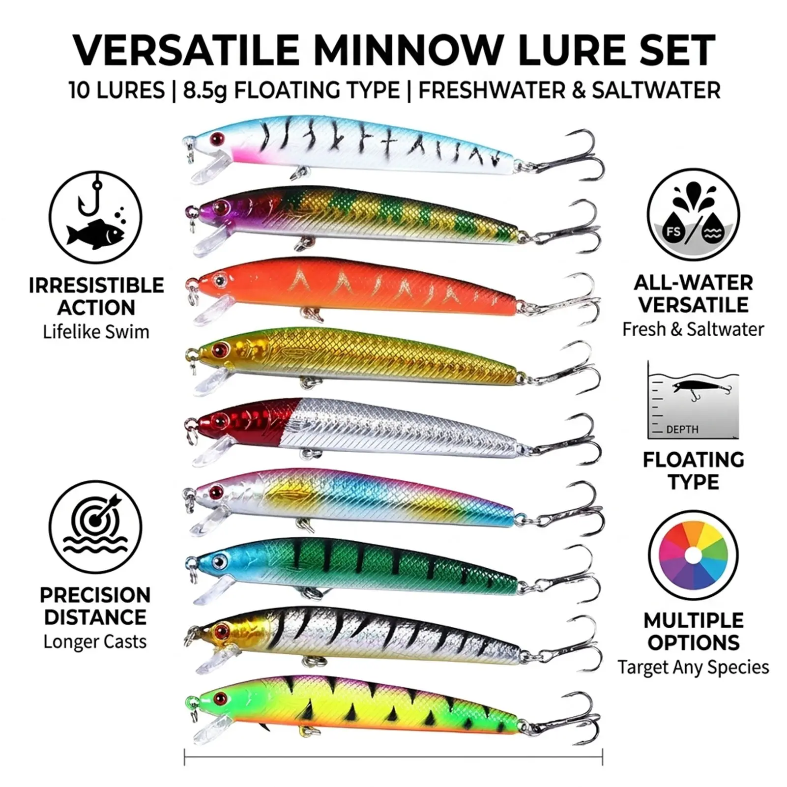 Señuelos de pesca flotantes portátiles – Kit agua dulce y salada - imagen 4