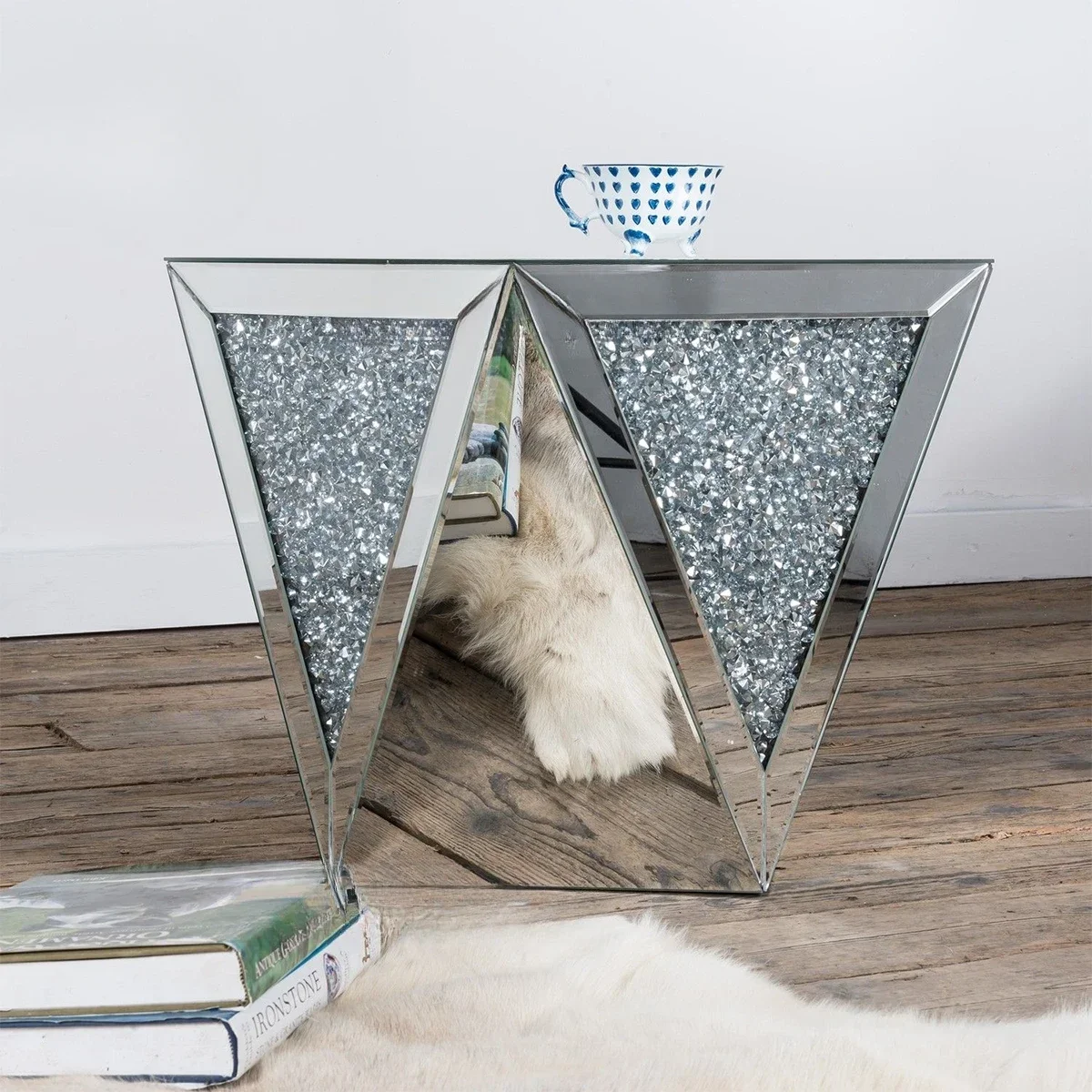 Designed Mirrored Crystal Elegant Bling Geometric Side Coffee Table For Living Room