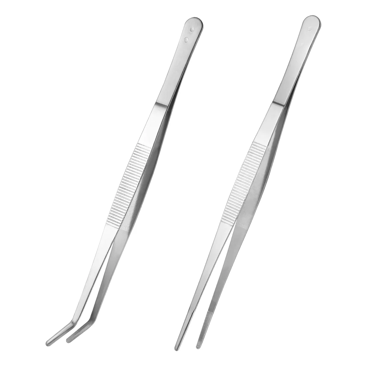 25cm Stainless Tweezers Set Straight Curved for Aquarium Fish Angled Feeding Tweezers Tank Landscape Silver