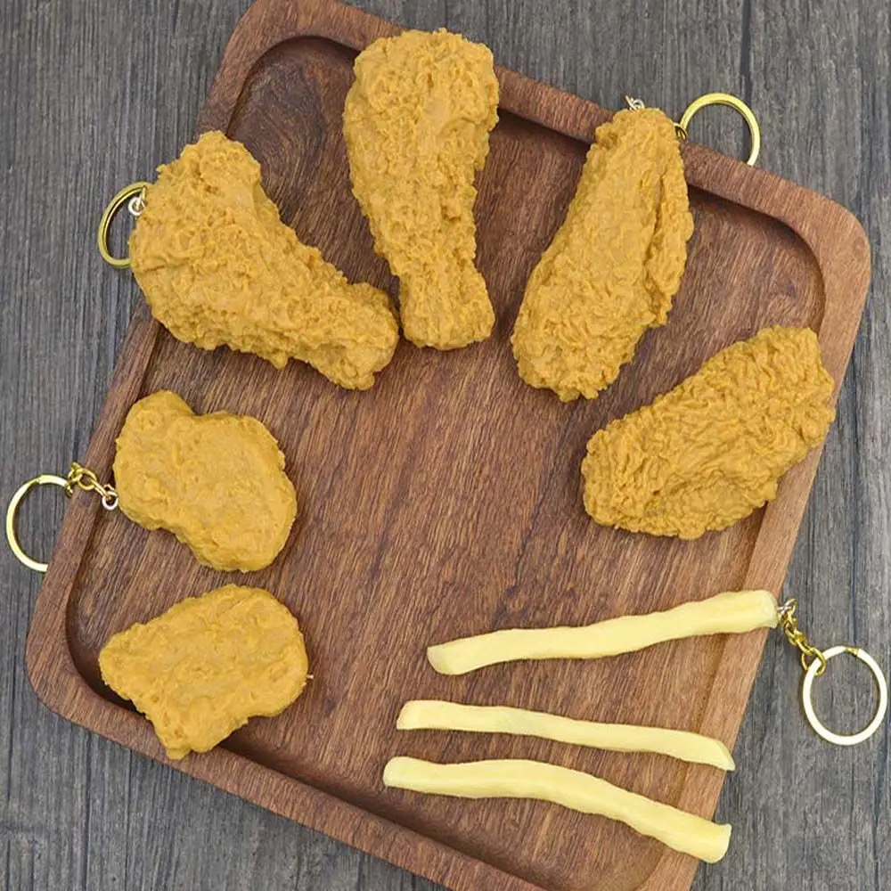 Funny Fried Chicken French Fries Chicken Nuggets Fried Chicken Legs Key Chains Key Rings Food Pendant Imitation Food Keychains