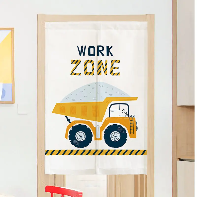 VIKAMA Dump Truck Noren Door Curtain Cartoon Engineering Car Hanging Curtain Boys Bedroom Door Partition Decor