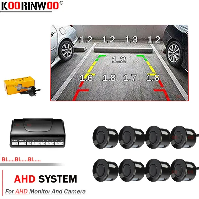 Koorinwoo AHD Parktronics do samochodów Czujnik parkowania 8 Przedni z tylnymi radarami Detektor do samochodów Kamera AHD i odtwarzacza radiowego Android