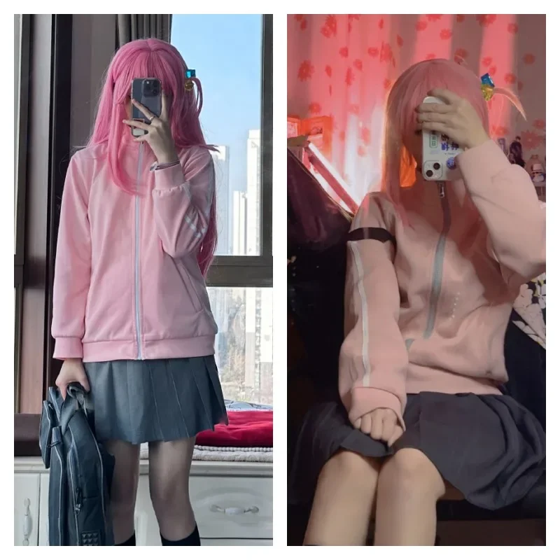 أنيمي غوتو هيتوري تأثيري حلي ، بوكشي الصخور المدرسة الثانوية JK موحدة ، التنورات ، شعر مستعار وردي