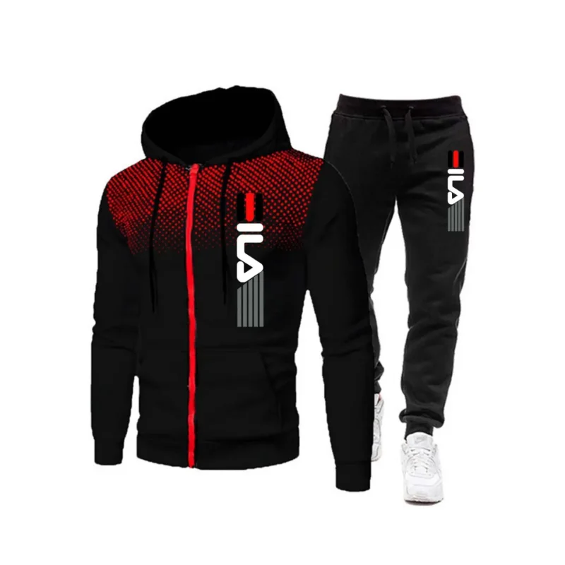 

Men's hooded zippered hooded sweatshirt+sports pants set sportswear pullover hip-hop street clothing top 2024
