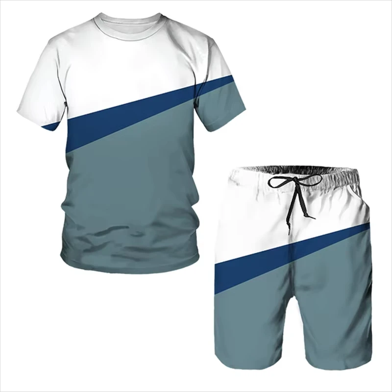 Conjunto de camiseta y pantalones cortos con estampado 3d para hombre, chándal transpirable de dos piezas, novedad de verano