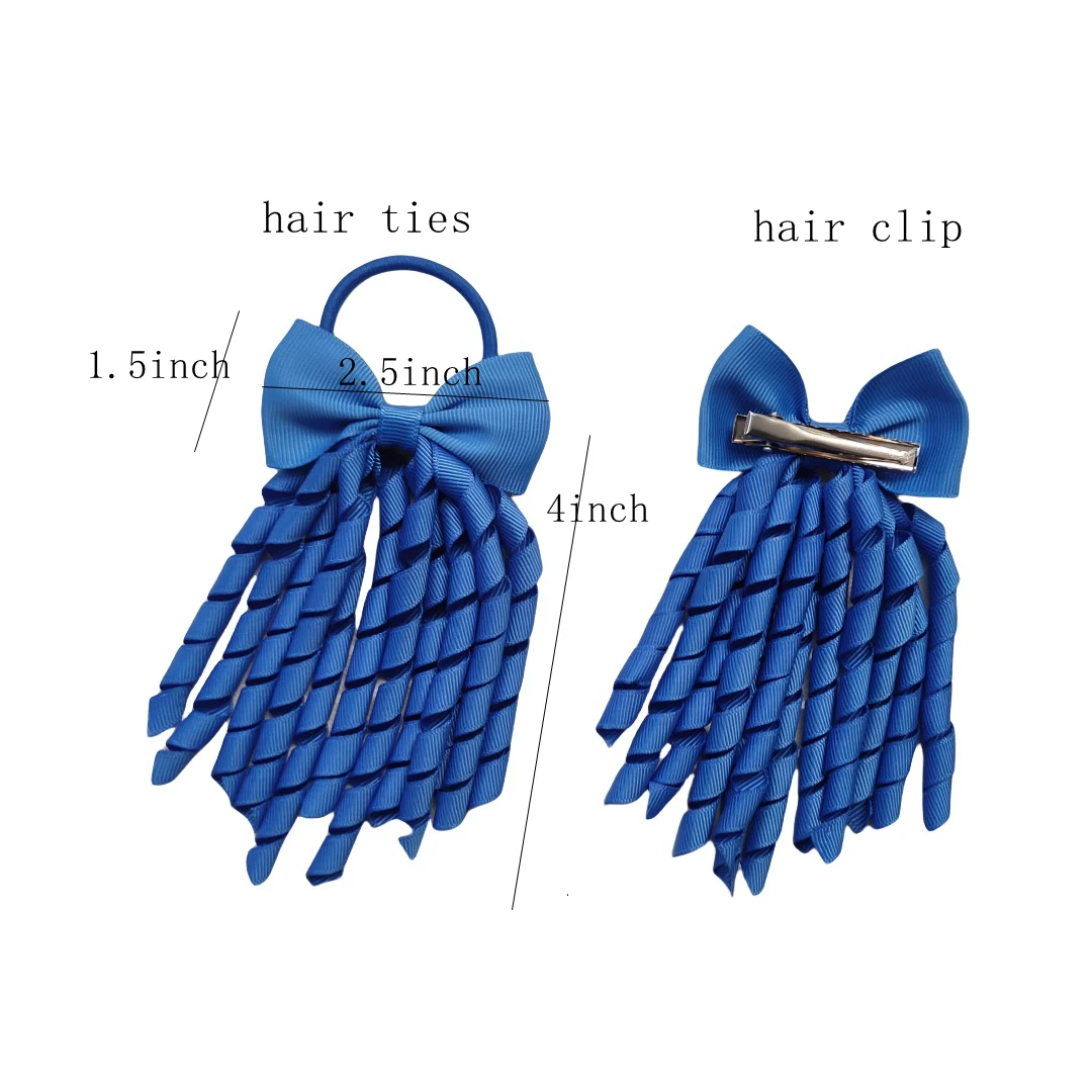 4PCS Girl Bows Hair Ties Korker Corker Curly Ribbons Elastic Hairband Ponytail Curling Tassel Loop 2.7 INCH Bowknot Streamer