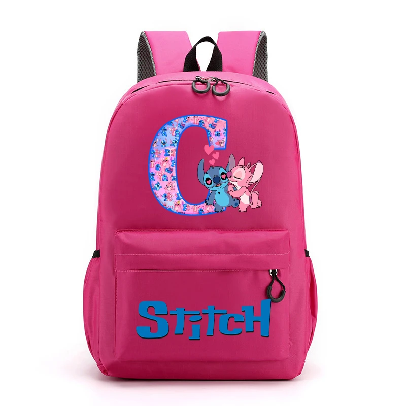 Stitch Angel Letter A-Z Backpack for Girls Disney Anime Cute Schoolbags Children School Travel Shoulders Bag Kids Gift Hot Sales