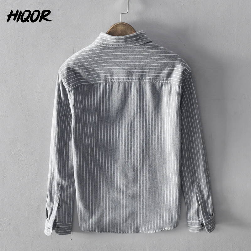 HIQOR 2024 New In 100% Cotton Long Sleeve Men\'s Shirt Loose Man Business Casual Shirts Classic Striped Male Social Dress Shirts