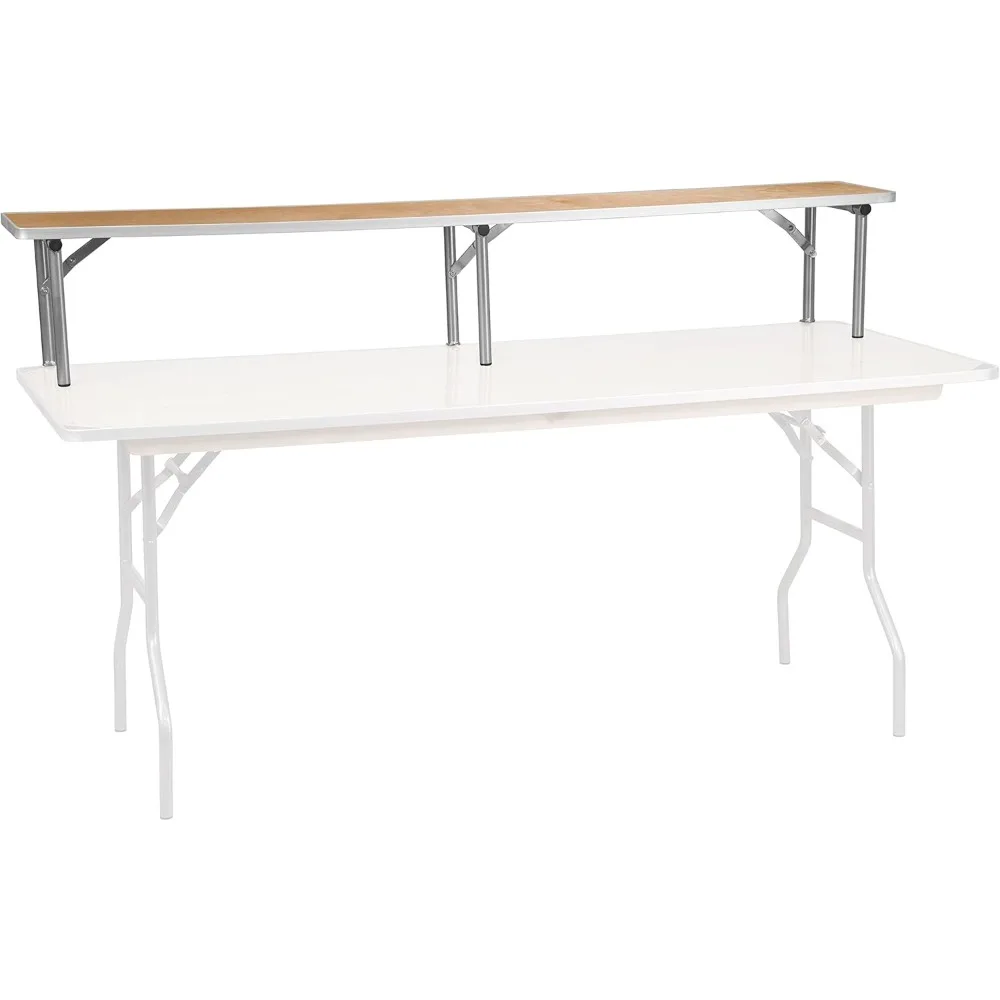 72" X 12" X 12" Birch Bar Counter Riser with Folding Silver Legs, Wooden Foldable Portable Riser